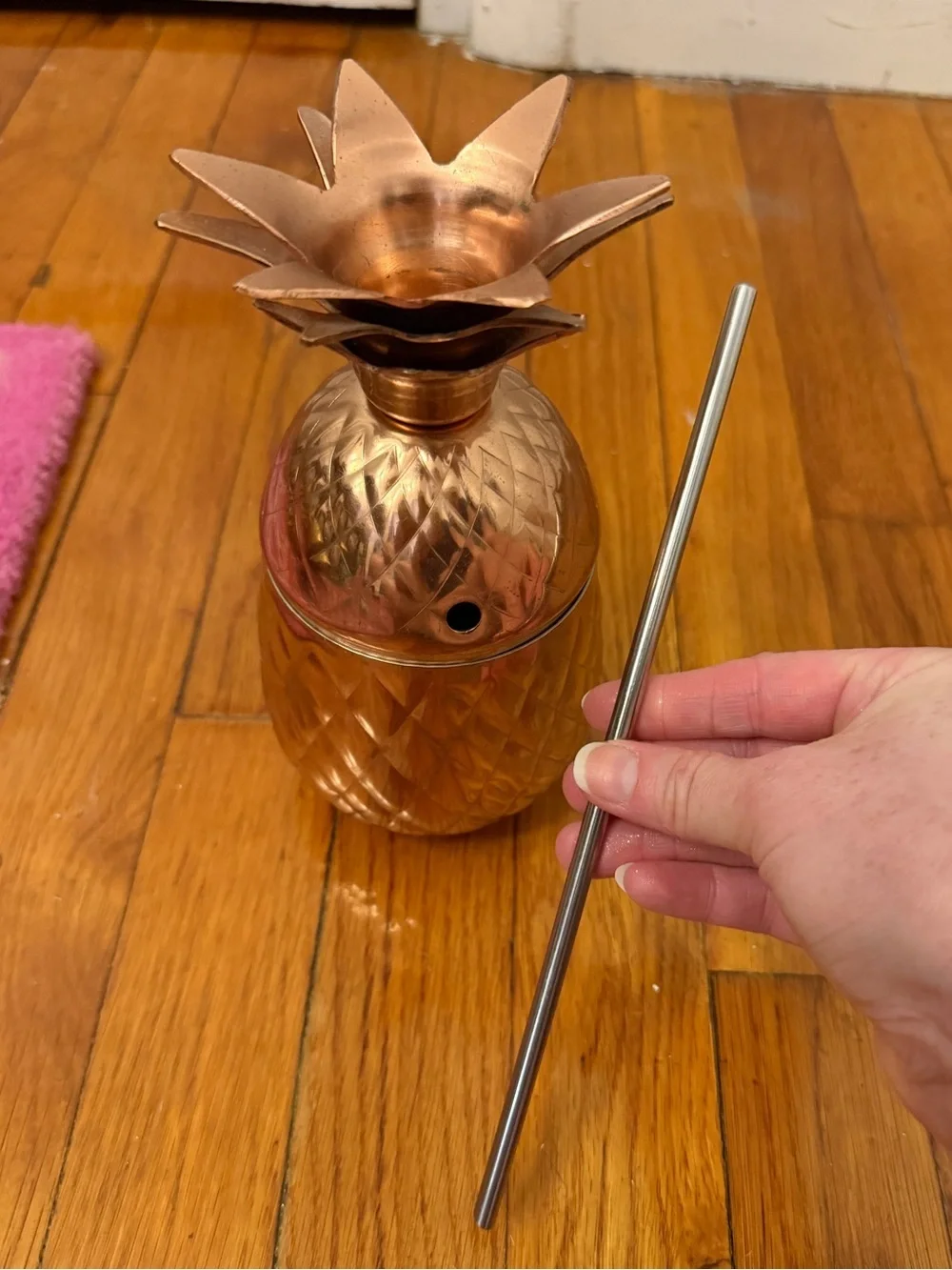 Pier 1 Rose Gold Pineapple Cocktail Server with Metal Straw